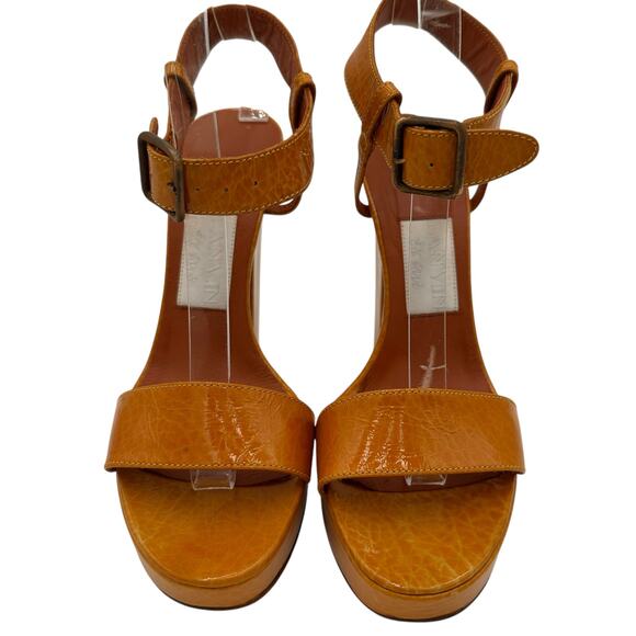 Lanvin Paris Leather Platform Ankle Strap Heels Size 39 / 7 - Picture 4 of 12